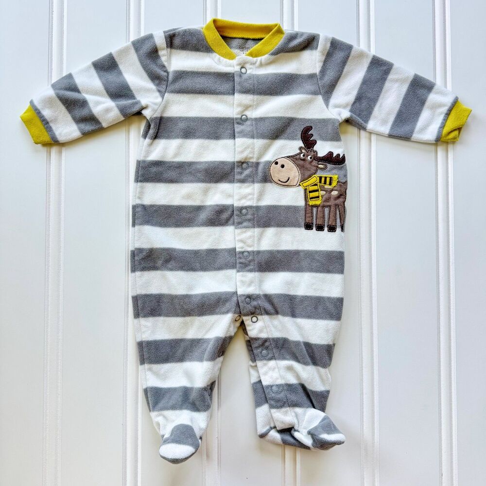 4/$10 - Carter’s Fleece Moose Button Up Baby Footie | 3-6 Months - Picture 2 of 6